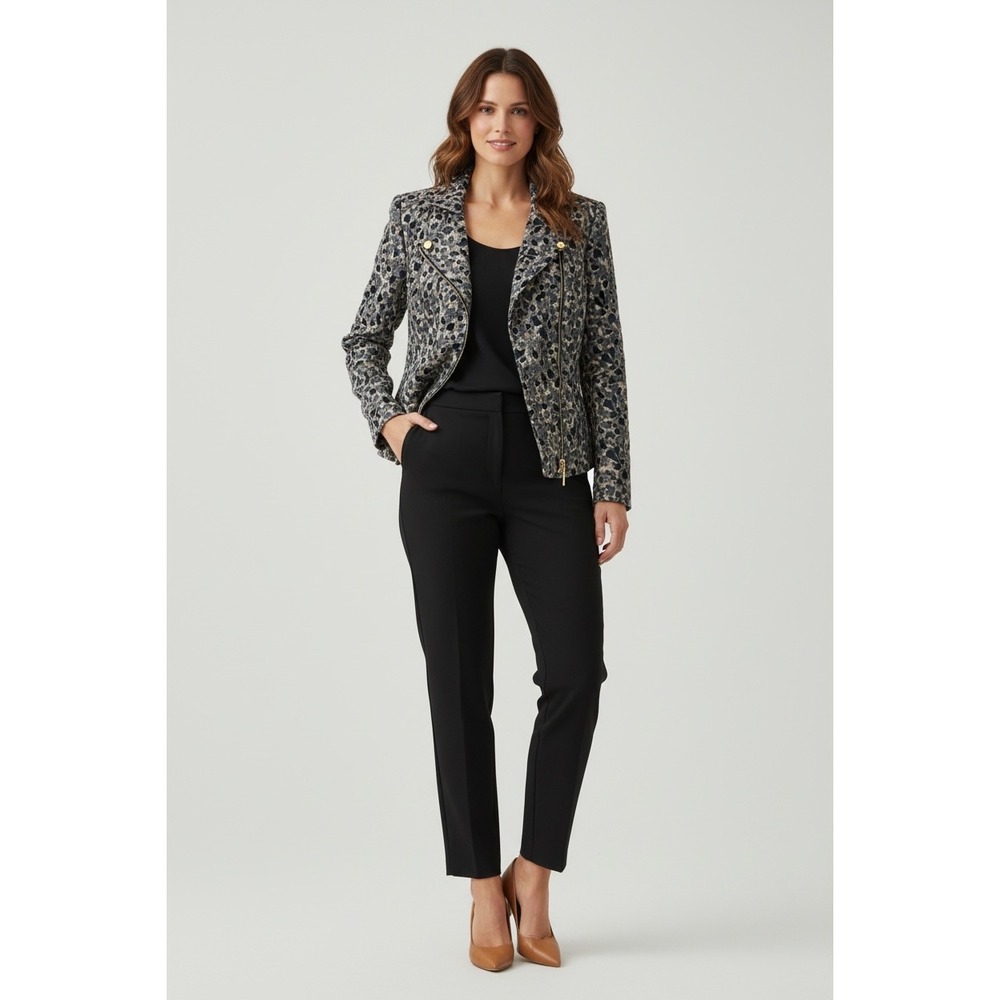 Laurel Moto Jacket Women 4 Multi GUC Animal Print Gold Leopard Zip Up